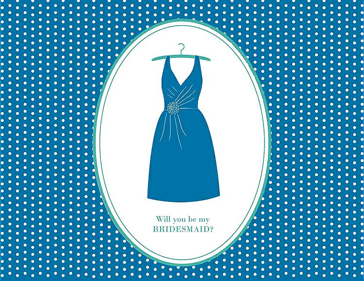 Front View - Cerulean & Pantone Turquoise Will You Be My Bridesmaid Card - Dress
