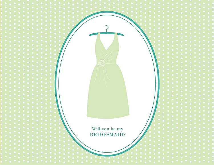 Front View - Honey Dew & Pantone Turquoise Will You Be My Bridesmaid Card - Dress