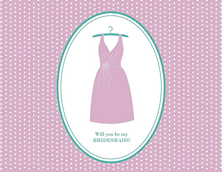 Front View - Hyacinth (iridescent Taffeta) & Pantone Turquoise Will You Be My Bridesmaid Card - Dress