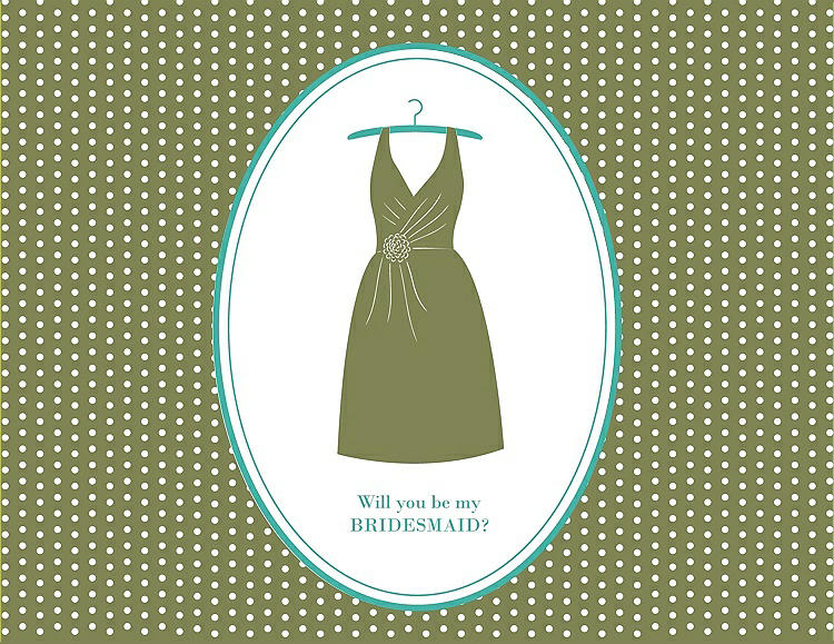 Front View - Olive & Pantone Turquoise Will You Be My Bridesmaid Card - Dress