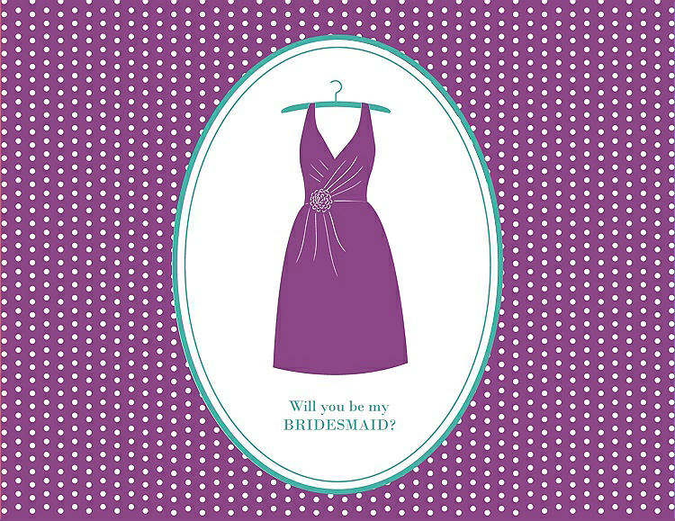 Front View - Orchid & Pantone Turquoise Will You Be My Bridesmaid Card - Dress