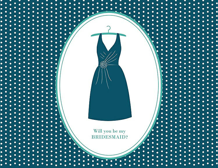 Front View - Peacock Teal & Pantone Turquoise Will You Be My Bridesmaid Card - Dress