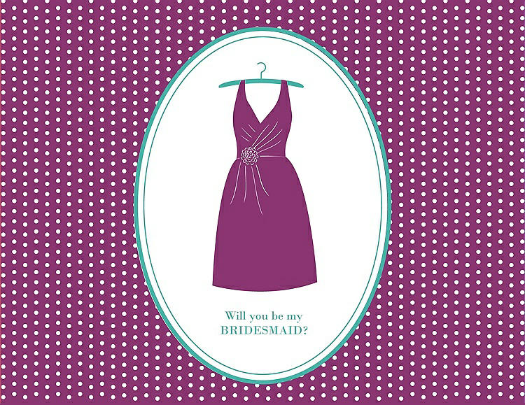 Front View - Persian Plum & Pantone Turquoise Will You Be My Bridesmaid Card - Dress