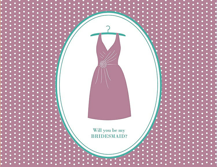 Front View - Rosebud & Pantone Turquoise Will You Be My Bridesmaid Card - Dress
