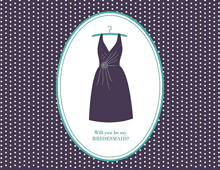 Front View - Violet & Pantone Turquoise Will You Be My Bridesmaid Card - Dress