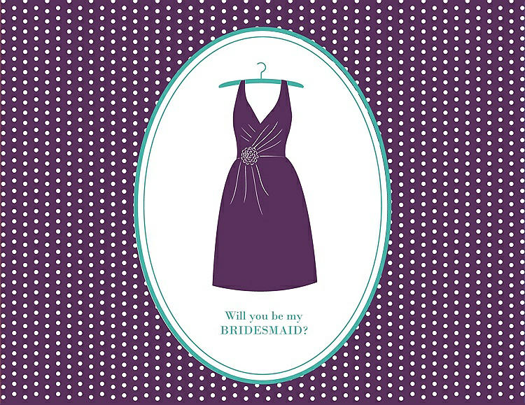 Front View - African Violet & Pantone Turquoise Will You Be My Bridesmaid Card - Dress