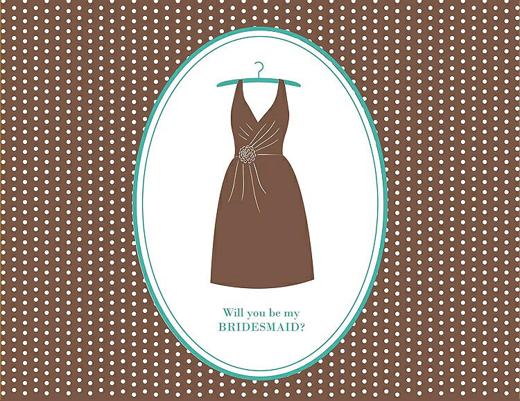 Front View - Almond & Pantone Turquoise Will You Be My Bridesmaid Card - Dress