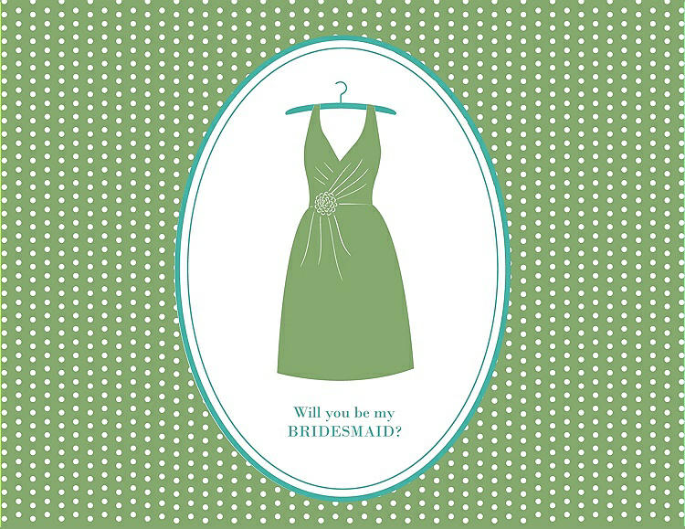 Front View - Apple Slice & Pantone Turquoise Will You Be My Bridesmaid Card - Dress