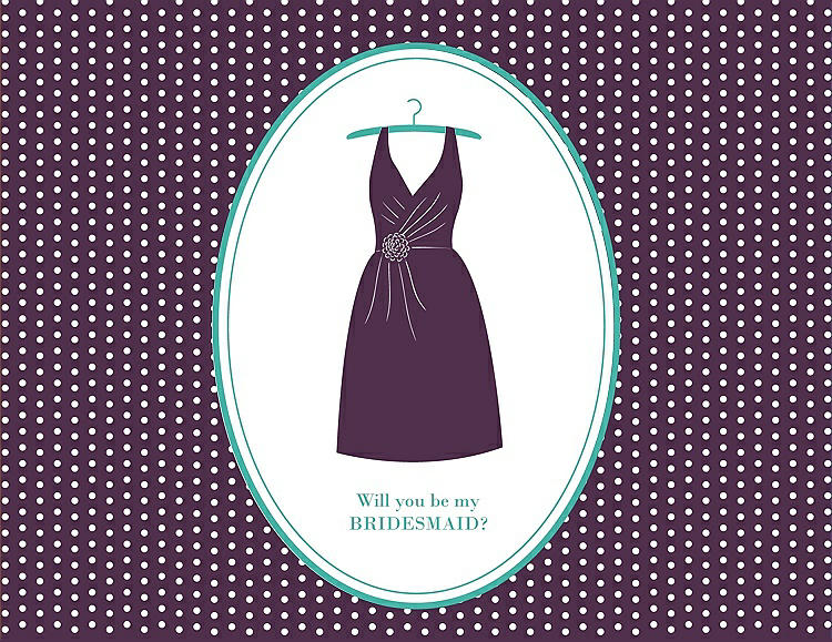 Front View - Aubergine & Pantone Turquoise Will You Be My Bridesmaid Card - Dress