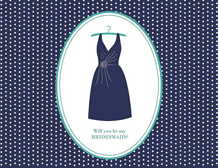 Front View - Blueberry & Pantone Turquoise Will You Be My Bridesmaid Card - Dress