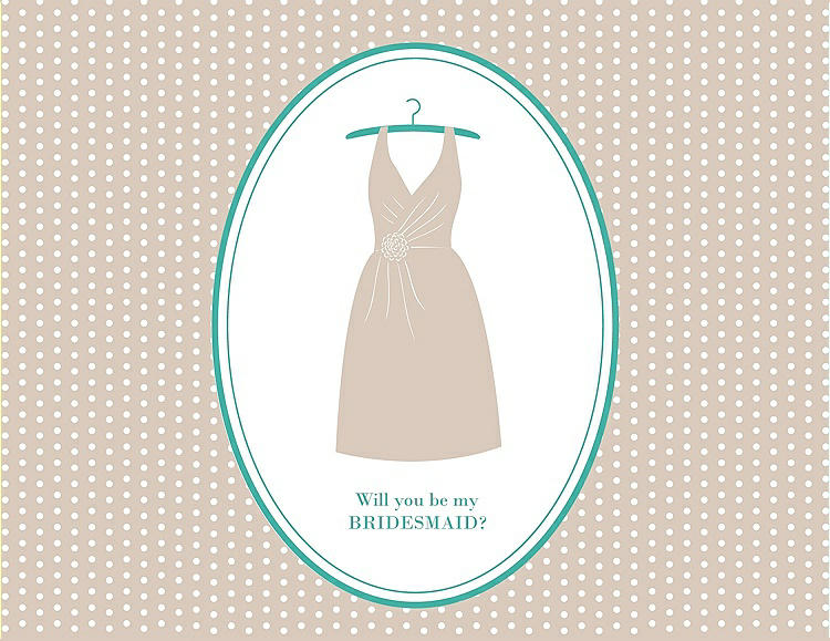Front View - Cameo & Pantone Turquoise Will You Be My Bridesmaid Card - Dress
