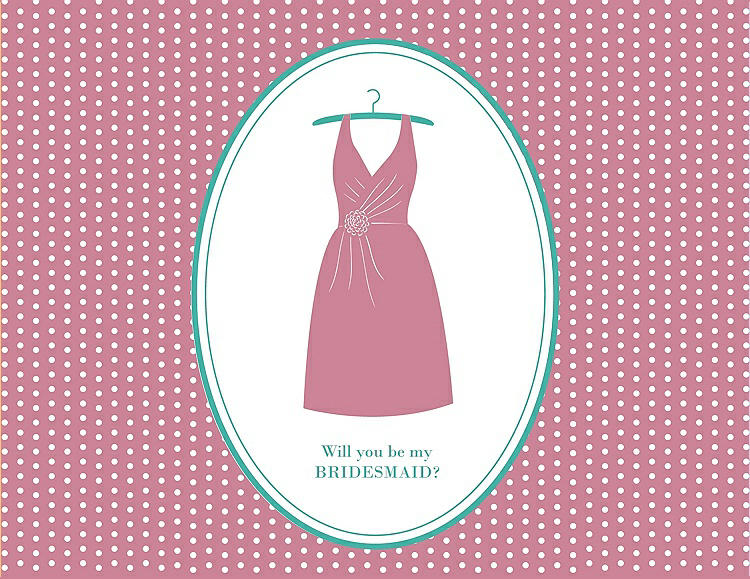 Front View - Carnation & Pantone Turquoise Will You Be My Bridesmaid Card - Dress