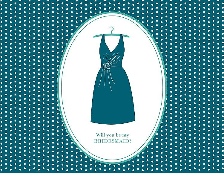 Front View - Caspian & Pantone Turquoise Will You Be My Bridesmaid Card - Dress