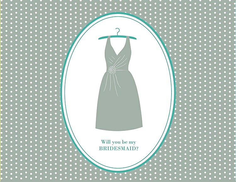 Front View - Celadon & Pantone Turquoise Will You Be My Bridesmaid Card - Dress