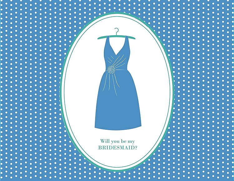 Front View - Cornflower & Pantone Turquoise Will You Be My Bridesmaid Card - Dress