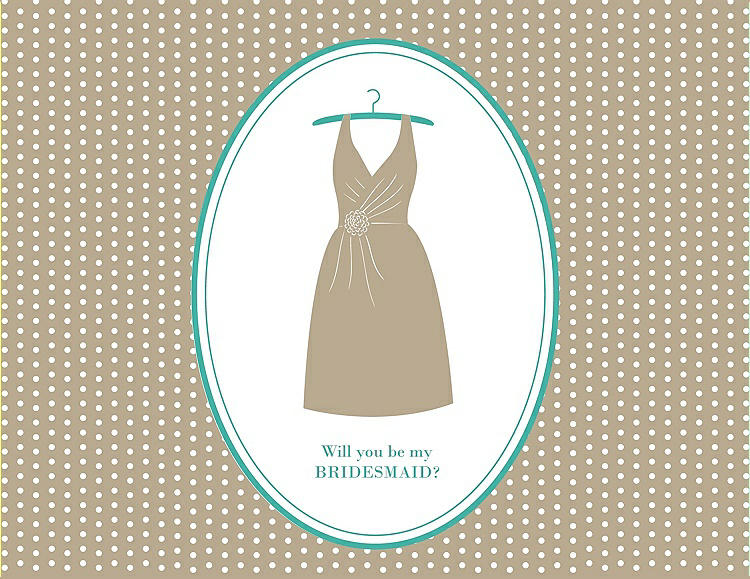 Front View - Champagne & Pantone Turquoise Will You Be My Bridesmaid Card - Dress