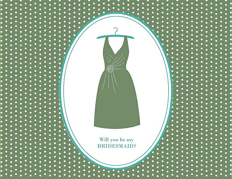 Front View - Clover & Pantone Turquoise Will You Be My Bridesmaid Card - Dress