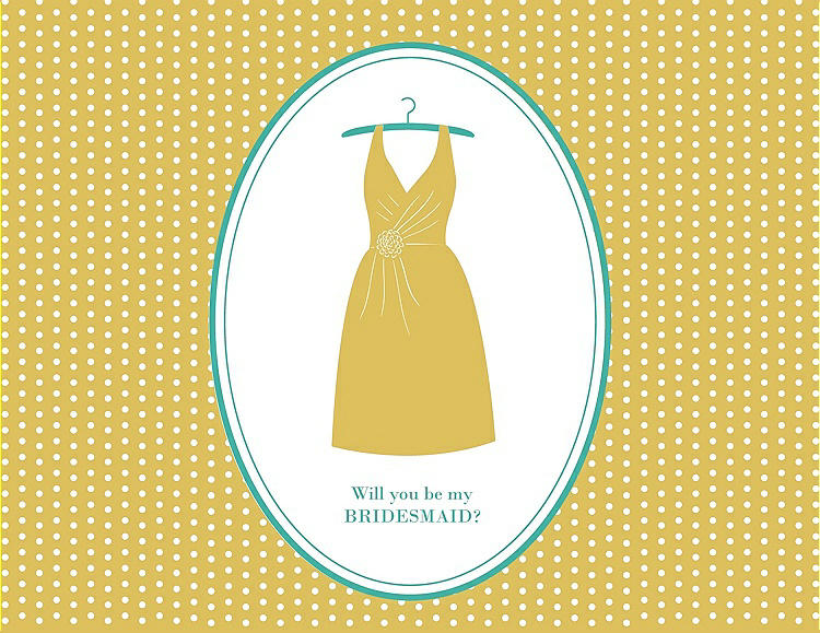 Front View - Daffodil & Pantone Turquoise Will You Be My Bridesmaid Card - Dress