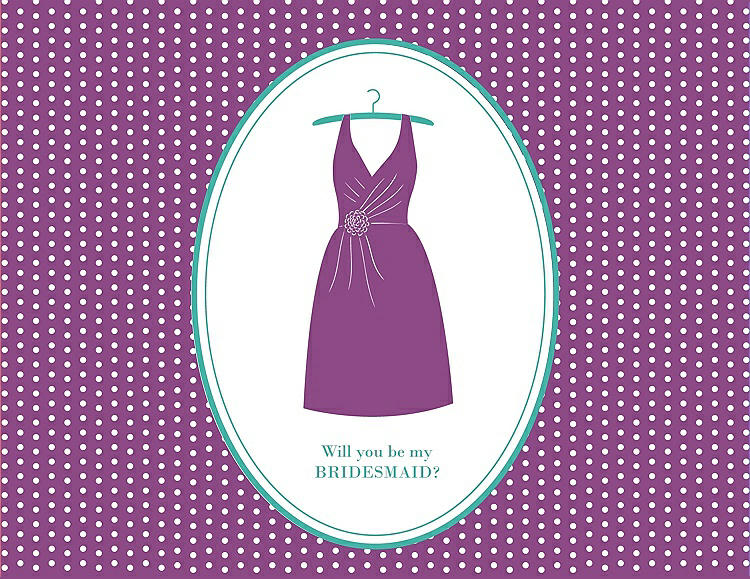 Front View - Dahlia & Pantone Turquoise Will You Be My Bridesmaid Card - Dress