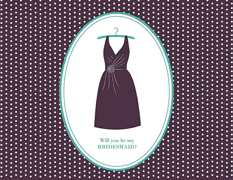 Front View - Eggplant & Pantone Turquoise Will You Be My Bridesmaid Card - Dress