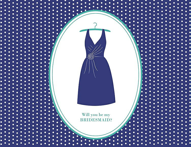 Front View - Electric Blue & Pantone Turquoise Will You Be My Bridesmaid Card - Dress