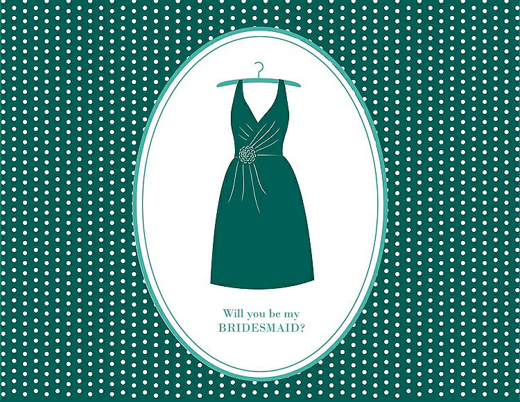 Front View - Emerald & Pantone Turquoise Will You Be My Bridesmaid Card - Dress
