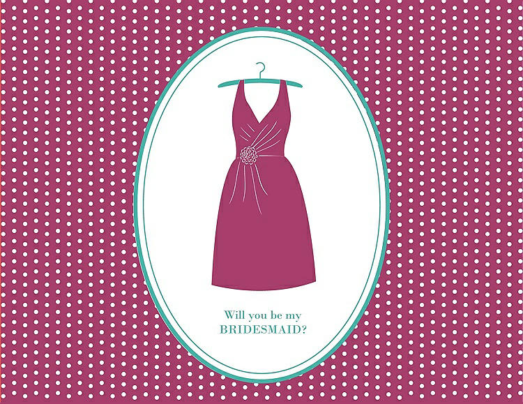 Front View - Fruit Punch & Pantone Turquoise Will You Be My Bridesmaid Card - Dress