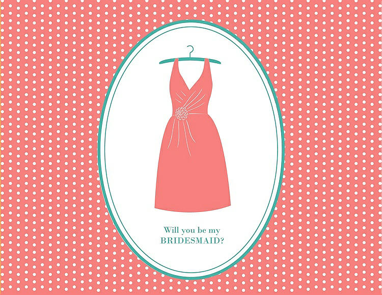 Front View - Ginger & Pantone Turquoise Will You Be My Bridesmaid Card - Dress