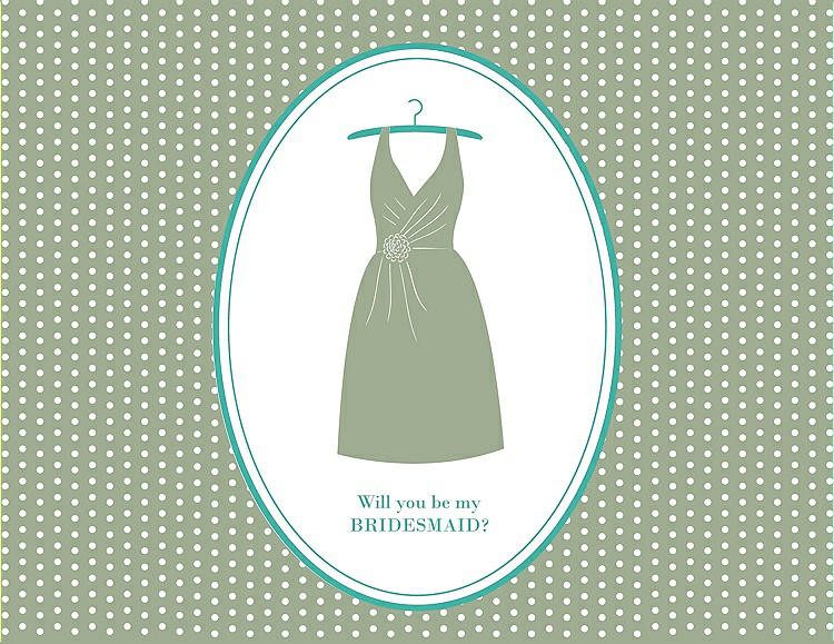 Front View - Kiwi & Pantone Turquoise Will You Be My Bridesmaid Card - Dress