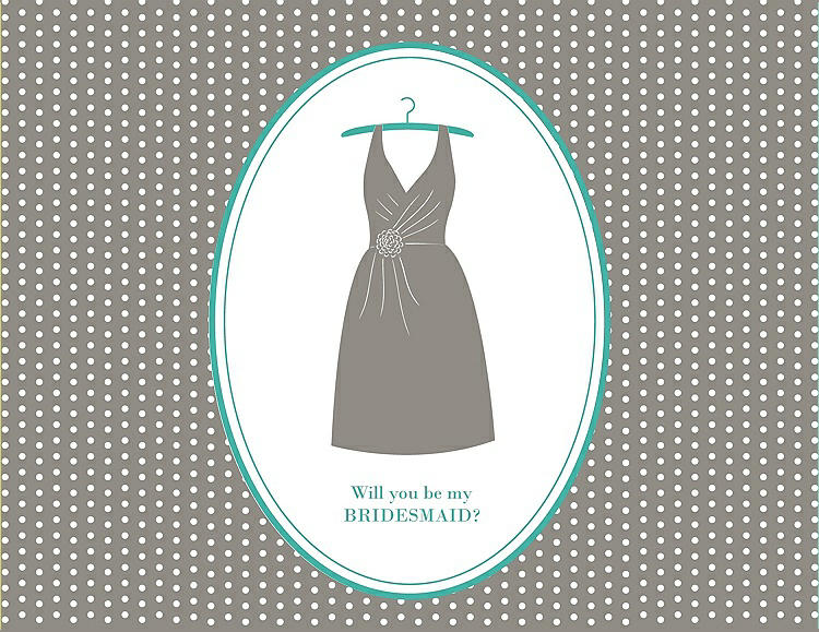 Front View - Mocha & Pantone Turquoise Will You Be My Bridesmaid Card - Dress