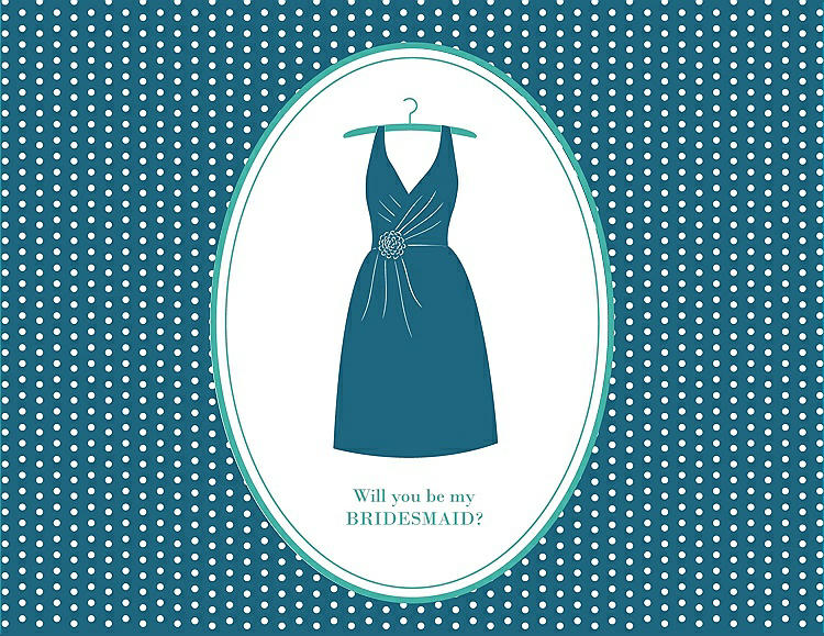 Front View - Mosaic & Pantone Turquoise Will You Be My Bridesmaid Card - Dress