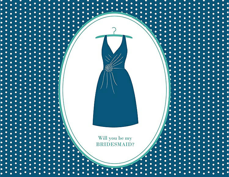 Front View - Ocean Blue & Pantone Turquoise Will You Be My Bridesmaid Card - Dress