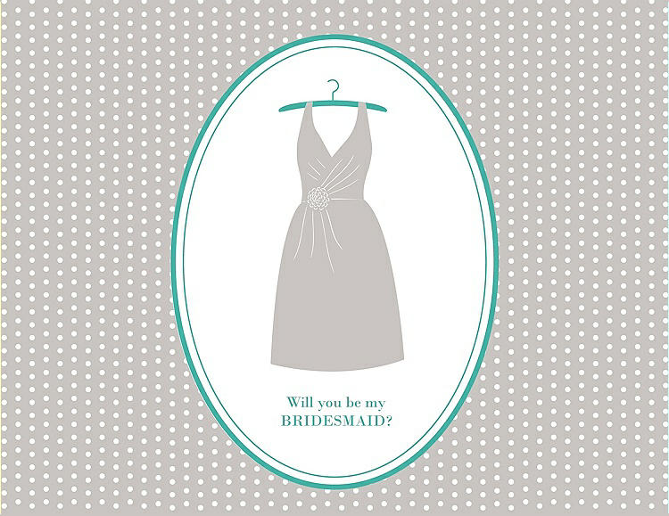 Front View - Oyster & Pantone Turquoise Will You Be My Bridesmaid Card - Dress
