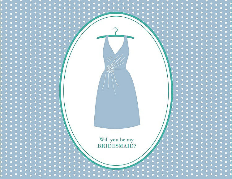 Front View - Pale Blue & Pantone Turquoise Will You Be My Bridesmaid Card - Dress