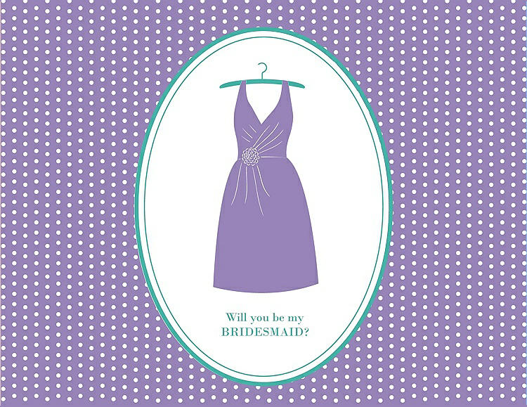 Front View - Pansy & Pantone Turquoise Will You Be My Bridesmaid Card - Dress