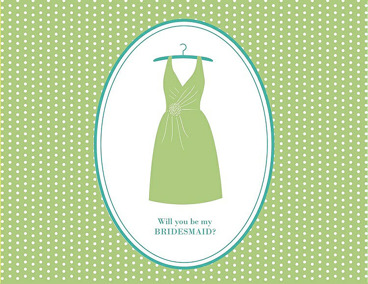 Front View - Pistachio & Pantone Turquoise Will You Be My Bridesmaid Card - Dress