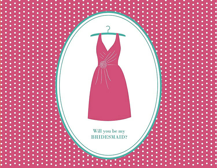 Front View - Rose Quartz & Pantone Turquoise Will You Be My Bridesmaid Card - Dress