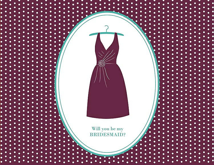 Front View - Ruby & Pantone Turquoise Will You Be My Bridesmaid Card - Dress