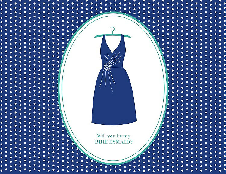 Front View - Sapphire & Pantone Turquoise Will You Be My Bridesmaid Card - Dress