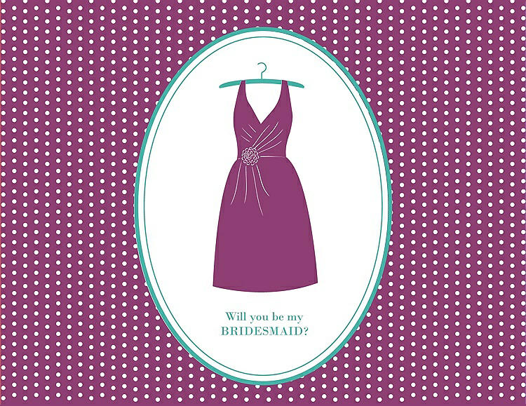 Front View - Sugar Plum & Pantone Turquoise Will You Be My Bridesmaid Card - Dress