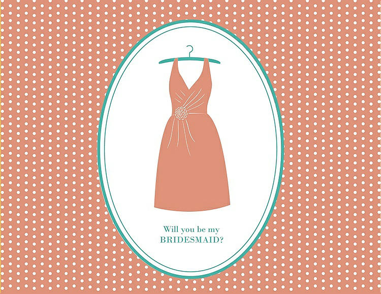 Front View - Tangerine & Pantone Turquoise Will You Be My Bridesmaid Card - Dress