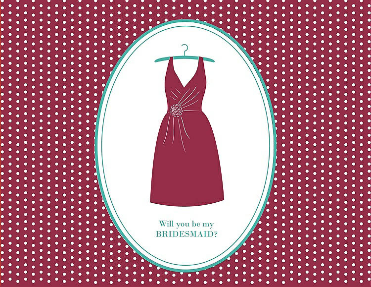 Front View - Valentine & Pantone Turquoise Will You Be My Bridesmaid Card - Dress
