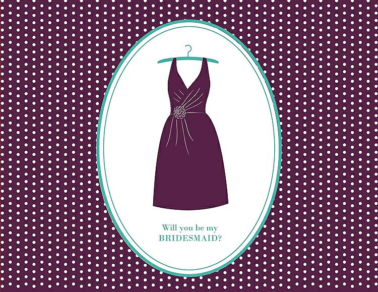 Front View - Wild Berry & Pantone Turquoise Will You Be My Bridesmaid Card - Dress