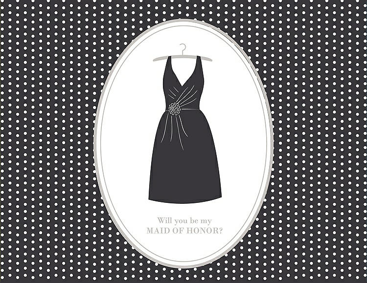 Front View - Black & Oyster Will You Be My Maid of Honor Card - Dress