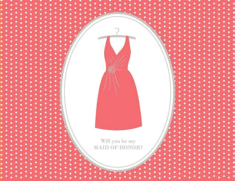 Front View - Coral & Oyster Will You Be My Maid of Honor Card - Dress