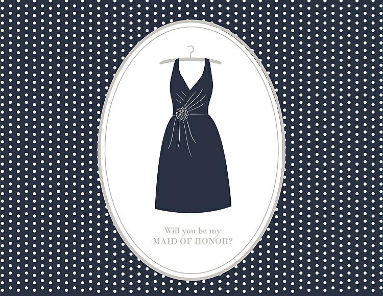 Front View - Midnight Navy & Oyster Will You Be My Maid of Honor Card - Dress