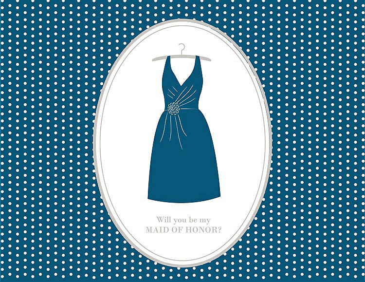 Front View - Ocean Blue & Oyster Will You Be My Maid of Honor Card - Dress