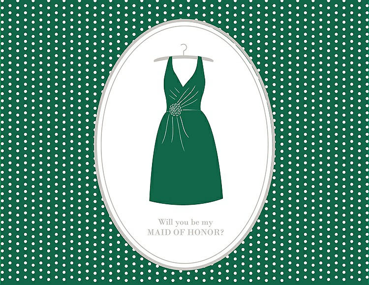 Front View - Pine Green & Oyster Will You Be My Maid of Honor Card - Dress