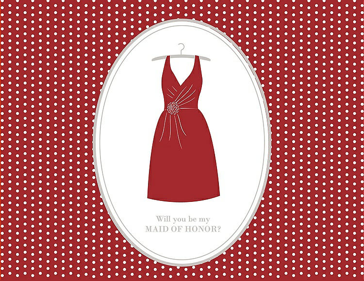 Front View - Ribbon Red & Oyster Will You Be My Maid of Honor Card - Dress