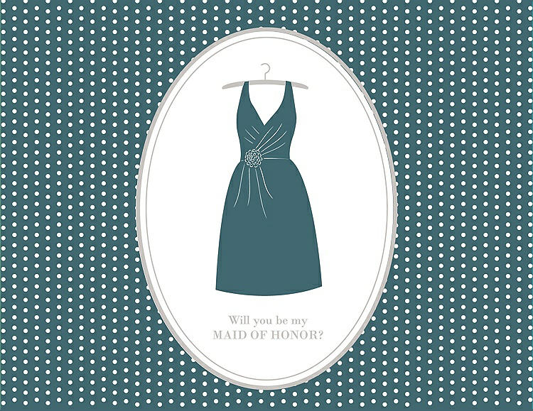 Front View - Teal & Oyster Will You Be My Maid of Honor Card - Dress